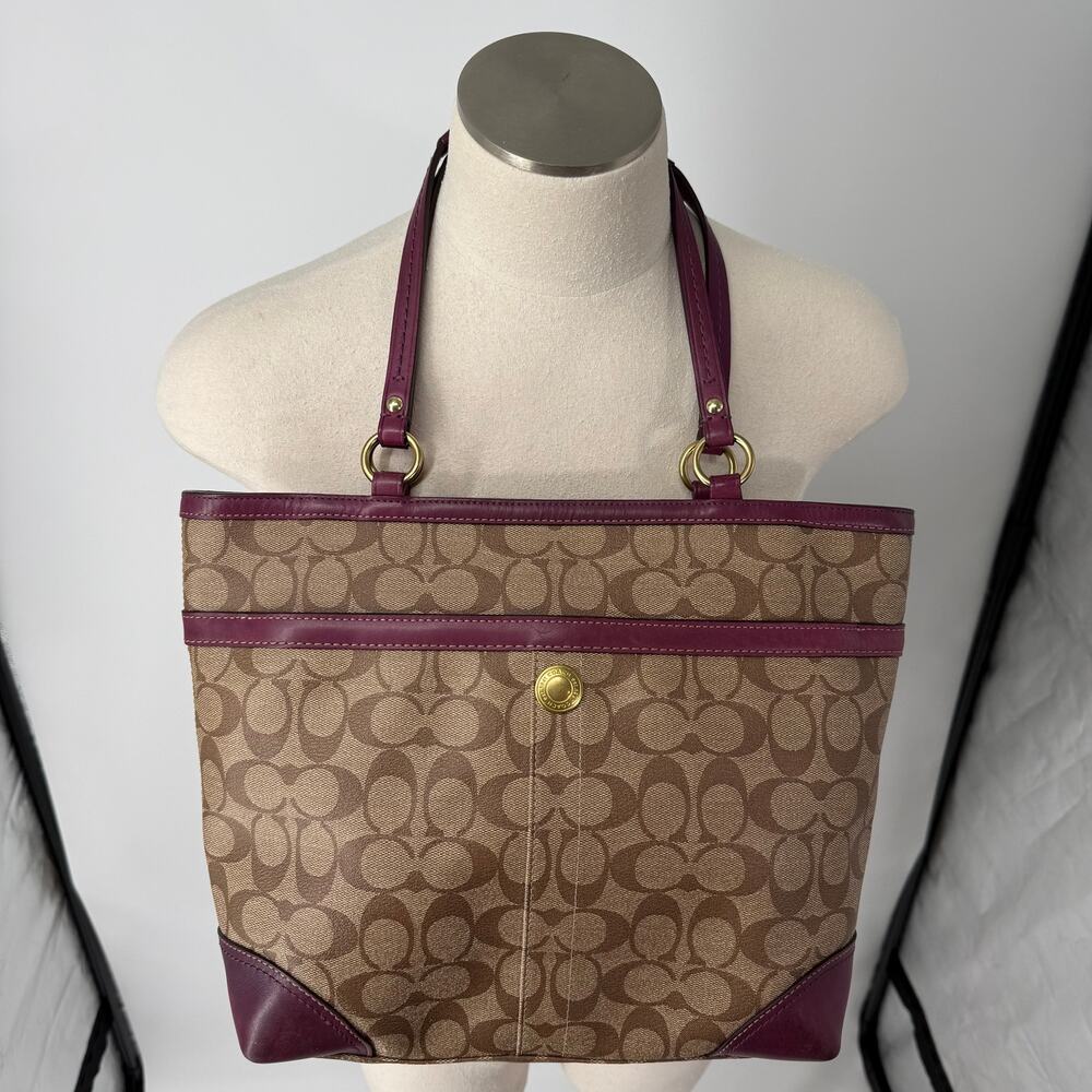 Coach Chelsea Heritage Signature Stripe Tote Bag Lilac Vintage Classic Y2K VTG - Picture 2 of 15